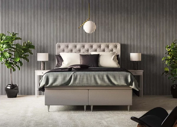 Ribbon-Design Zement with Black RecoSilent in Bedroom