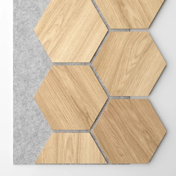 Ribbon-Hexagon Diamond Oak joint panel with grey acoustic felt