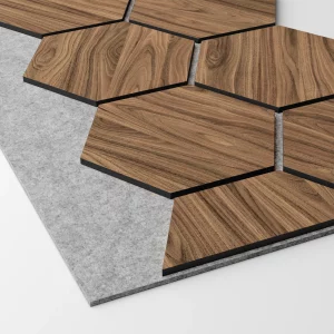 Ribbon-Hexagon Diamond Walnut joint panel with grey acoustic felt