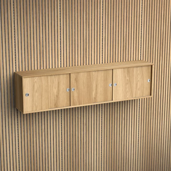 Brace wall cabinet Diamond Oak 1800 mm six sliding doors with Diamond Oak acoustic panels