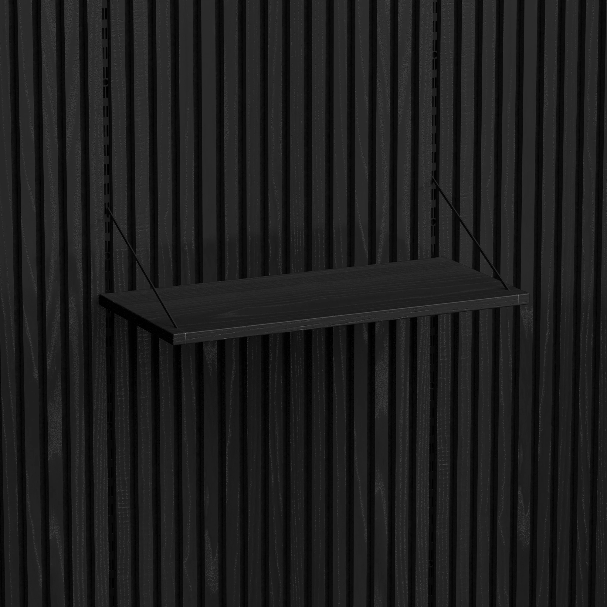 Brace wall shelf 640 Black Diamond Ash black console with Black Diamond Ash acoustic panels